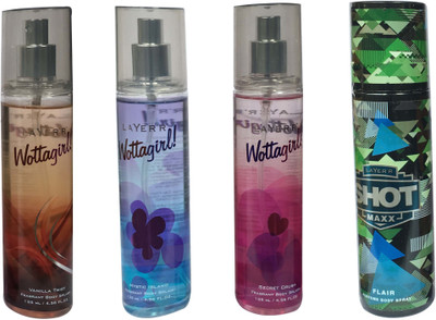 LAYER'R SECRET CRUSH,MYSTIC ISLAND, FLAIR,VANILLA TWIST (PACK OF 4) Body Spray - For Men & Women(135 ml)
LAYER'R SECRET CRUSH,MYSTIC ISLAND, FLAIR,VANILLA TWIST (PACK OF 4) Body Spray - For Men & Women(135 ml)