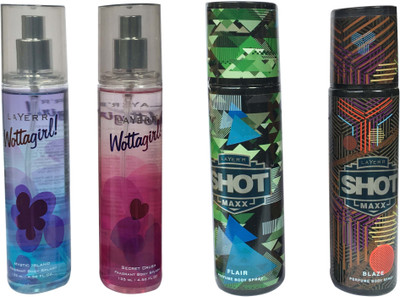 LAYER'R MYSTIC ISLAND, FLAIR ,BLAZE SECRET CRUSH (PACK OF 4) Body Spray - For Men & Women(135 ml, Pack of 4)
LAYER'R MYSTIC ISLAND, FLAIR ,BLAZE SECRET CRUSH (PACK OF 4) Body Spray - For Men & Women(135 ml, Pack of 4)