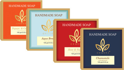 Org'era Sulfate free handmade soap combo Papaya & coconut,Aqua & breeze,Rose & saffron And Chamomile(400 g, Pack of 4)
Org'era Sulfate free handmade soap combo Papaya & coconut,Aqua & breeze,Rose & saffron And Chamomile(400 g, Pack of 4)