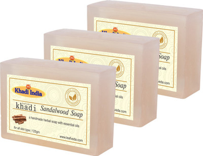 LEAFVEDA Khadi Sandalwood Soap 125gm Pack of 3(375 g, Pack of 3)