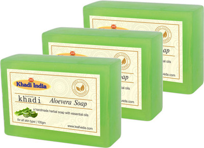 LEAFVEDA Khadi Aloe Vera Soap 100gm Pack of 3(300 g, Pack of 3)