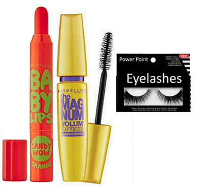 power point Eyelashes & Baby Lips Candy Wow Orange Lip balm & Magmum Mascara(Set of 3)