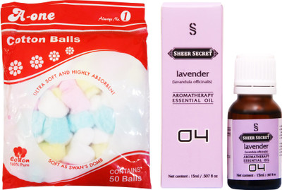 Sheer Secret Lavender Essential Oil 15ml and A-One Cotton Balls (50 Balls)(Set of 2)
Sheer Secret Lavender Essential Oil 15ml and A-One Cotton Balls (50 Balls)(Set of 2)
