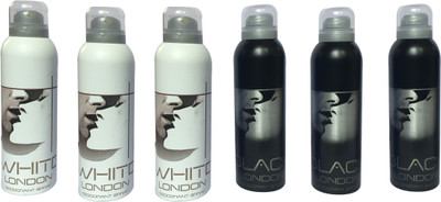 LONDON 3 WHITE AND 3 BLACK ( PACK OF 6) Deodorant Spray - For Men & Women(200 ml, Pack of 6)
LONDON 3 WHITE AND 3 BLACK ( PACK OF 6) Deodorant Spray - For Men & Women(200 ml, Pack of 6)
