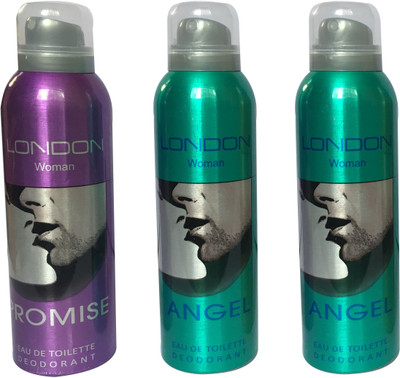 LONDON 1 ANGEL AND 2 PROMISE ( PACK OF 3) Deodorant Spray - For Women(200 ml, Pack of 3)
LONDON 1 ANGEL AND 2 PROMISE ( PACK OF 3) Deodorant Spray - For Women(200 ml, Pack of 3)