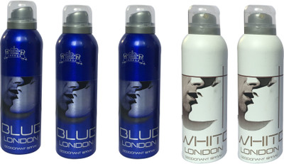 LONDON 3 BLUE AND 2 WHITE ( PACK OF 5) Deodorant Spray - For Men & Women(200 ml, Pack of 5)
LONDON 3 BLUE AND 2 WHITE ( PACK OF 5) Deodorant Spray - For Men & Women(200 ml, Pack of 5)