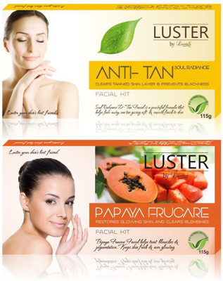 Luster Soul Radiance D-Tan & Papaya Frucare Facial Kit (New Pack) 230 g(Set of 2)
Luster Soul Radiance D-Tan & Papaya Frucare Facial Kit (New Pack) 230 g(Set of 2)