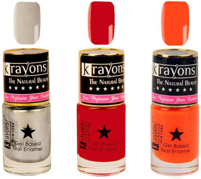 KRAYONS Gel Base Glossy Effect Nail Polish Enamel Color Combo of 3 Trendy Shades(NEON ORANGE,SILVER GREY,SIGNAL RED) Neon Orange, Silver Grey, Signal Red(Pack of 3)
KRAYONS Gel Base Glossy Effect Nail Polish Enamel Color Combo of 3 Trendy Shades(NEON ORANGE,SILVER GREY,SIGNAL RED) Neon Orange, Silver Grey, Signal Red(Pack of 3)