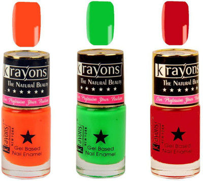 KRAYONS Gel Base Glossy Effect Nail Polish Enamel Color Combo of 3 Trendy Shades(NEON ORANGE,NEON GREEN,SIGNAL RED) Neon Orange, Neon Green, Signal Red(Pack of 3)
KRAYONS Gel Base Glossy Effect Nail Polish Enamel Color Combo of 3 Trendy Shades(NEON ORANGE,NEON GREEN,SIGNAL RED) Neon Orange, Neon Green, Signal Red(Pack of 3)