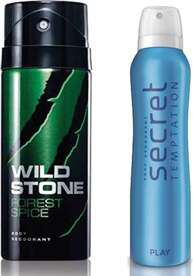 Secret Temptation Play Deodorant For Women and Wild Stone Forest Spice Deodorant for Men (150 ml each), Pack of 2 Perfume - 300 ml(For Men & Women)
Secret Temptation Play Deodorant For Women and Wild Stone Forest Spice Deodorant for Men (150 ml each), Pack of 2 Perfume - 300 ml(For Men & Women)