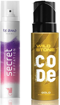 Secret Temptation Te Amo Pearl Perfume Body Spray For Women and Wild Stone Code Gold Perfume Body Spray (120 ml each) Pack of 2 Perfume - 240 ml(For Men & Women)
Secret Temptation Te Amo Pearl Perfume Body Spray For Women and Wild Stone Code Gold Perfume Body Spray (120 ml each) Pack of 2 Perfume - 240 ml(For Men & Women)