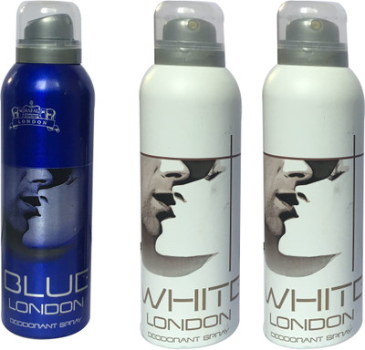 LONDON 1 BLUE AND 2 WHITE ( PACK OF 3) Deodorant Spray - For Men & Women(200 ml, Pack of 3)
LONDON 1 BLUE AND 2 WHITE ( PACK OF 3) Deodorant Spray - For Men & Women(200 ml, Pack of 3)
