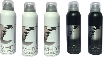 LONDON 3 WHITE AND 2 BLACK ( PACK OF 5) Deodorant Spray - For Men & Women(200 ml, Pack of 5)
LONDON 3 WHITE AND 2 BLACK ( PACK OF 5) Deodorant Spray - For Men & Women(200 ml, Pack of 5)