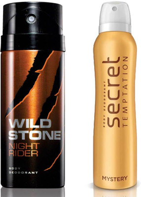 Secret Temptation Mystery Deodorant For Women and Wild Stone Night Rider Deodorant for Men (150 ml each), Pack of 2 Perfume - 300 ml(For Men & Women)
Secret Temptation Mystery Deodorant For Women and Wild Stone Night Rider Deodorant for Men (150 ml each), Pack of 2 Perfume - 300 ml(For Men & Women)