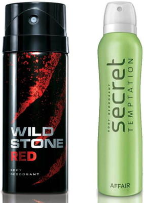 Secret Temptation Affair Deodorant For Women and Wild Stone Red Deodorant for Men (150 ml each), Pack of 2 Perfume - 300 ml(For Men & Women)
Secret Temptation Affair Deodorant For Women and Wild Stone Red Deodorant for Men (150 ml each), Pack of 2 Perfume - 300 ml(For Men & Women)