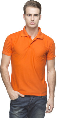 Lambency Solid Men Polo Neck Orange T-Shirt