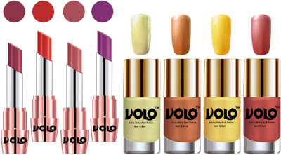 Volo Ultra HD Shine Nail Polish and Creamy With Matte Lipsticks Combo(Set of 8)