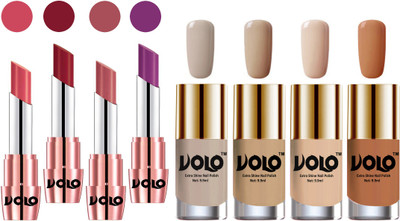 Volo Ultra HD Shine Nail Polish and Creamy With Matte Lipsticks Combo(Set of 8)