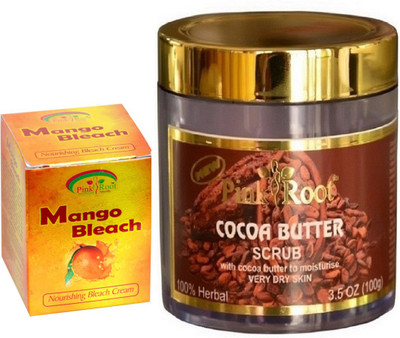 Pink Root COCOA BUTTER SCRUB 100GM WITH MANGO BLEACH 50GM(Set of 2)