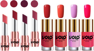 Volo Ultra HD Shine Nail Polish and Creamy With Matte Lipsticks Combo(Set of 8)