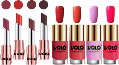Volo Ultra HD Shine Nail Polish and Creamy With Matte Lipsticks Combo(Set of 8)