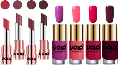 Volo Ultra HD Shine Nail Polish and Creamy With Matte Lipsticks Combo(Set of 8)
