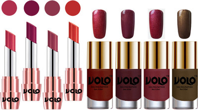 Volo Ultra HD Shine Nail Polish and Creamy With Matte Lipsticks Combo(Set of 8)