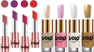 Volo Ultra HD Shine Nail Polish and Creamy With Matte Lipsticks Combo(Set of 8)