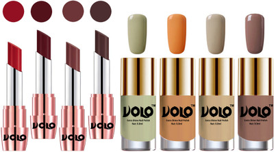 Volo Ultra HD Shine Nail Polish and Creamy With Matte Lipsticks Combo(Set of 8)