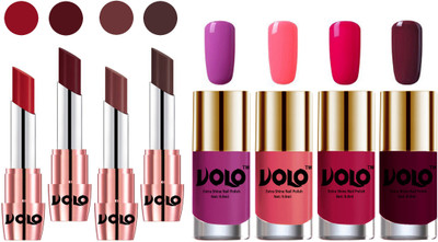 Volo Ultra HD Shine Nail Polish and Creamy With Matte Lipsticks Combo(Set of 8)