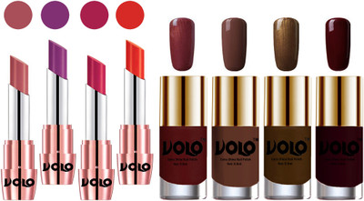 Volo Ultra HD Shine Nail Polish and Creamy With Matte Lipsticks Combo(Set of 8)