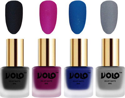 Volo Velvet Dull Matte Posh Shades Party Girl Range Nail Polish Sets Black, Magenta, Blue, Grey(Pack of 4)
Volo Velvet Dull Matte Posh Shades Party Girl Range Nail Polish Sets Black, Magenta, Blue, Grey(Pack of 4)
