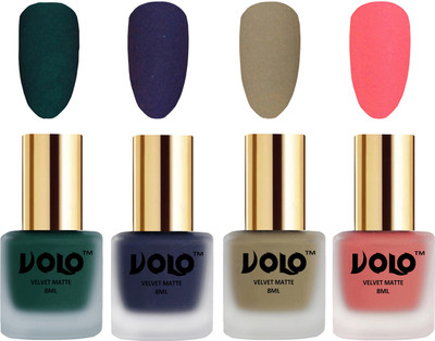 Volo Velvet Dull Matte Posh Shades Party Girl Range Nail Polish Sets Dark Green, Russian Navy Blue, Sand Nude, Dark Peach(Pack of 4)
Volo Velvet Dull Matte Posh Shades Party Girl Range Nail Polish Sets Dark Green, Russian Navy Blue, Sand Nude, Dark Peach(Pack of 4)