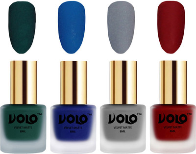 Volo Velvet Dull Matte Posh Shades Party Girl Range Nail Polish Sets Dark Green, Blue, Grey, Tomato Red(Pack of 4)
Volo Velvet Dull Matte Posh Shades Party Girl Range Nail Polish Sets Dark Green, Blue, Grey, Tomato Red(Pack of 4)