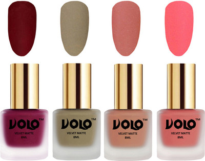 Volo Velvet Dull Matte Posh Shades Party Girl Range Nail Polish Sets Carrot Red, Sand Nude, Light Peach, Dark Peach(Pack of 4)
Volo Velvet Dull Matte Posh Shades Party Girl Range Nail Polish Sets Carrot Red, Sand Nude, Light Peach, Dark Peach(Pack of 4)