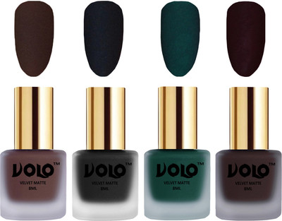 Volo Velvet Dull Matte Posh Shades Party Girl Range Nail Polish Sets Chocolate Brown, Black, Dark Green, Dark Wine(Pack of 4)
Volo Velvet Dull Matte Posh Shades Party Girl Range Nail Polish Sets Chocolate Brown, Black, Dark Green, Dark Wine(Pack of 4)