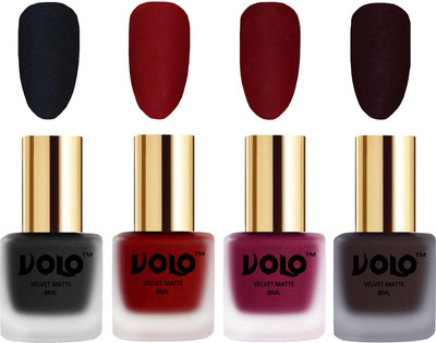 Volo Velvet Dull Matte Posh Shades Party Girl Range Nail Polish Sets Black, Tomato Red, Carrot Red, Dark Wine(Pack of 4)
Volo Velvet Dull Matte Posh Shades Party Girl Range Nail Polish Sets Black, Tomato Red, Carrot Red, Dark Wine(Pack of 4)