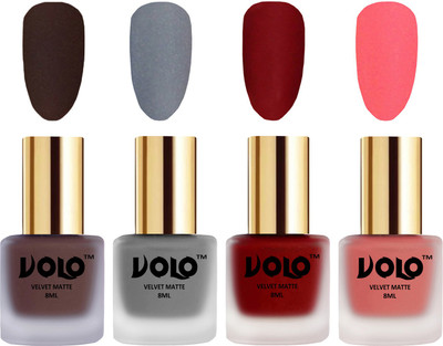 Volo Velvet Dull Matte Posh Shades Party Girl Range Nail Polish Sets Chocolate Brown, Grey, Tomato Red, Dark Peach(Pack of 4)
Volo Velvet Dull Matte Posh Shades Party Girl Range Nail Polish Sets Chocolate Brown, Grey, Tomato Red, Dark Peach(Pack of 4)