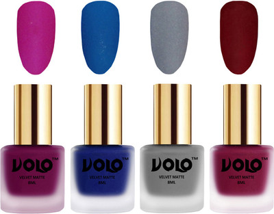 Volo Velvet Dull Matte Posh Shades Party Girl Range Nail Polish Sets Magenta, Blue, Grey, Carrot Red(Pack of 4)
Volo Velvet Dull Matte Posh Shades Party Girl Range Nail Polish Sets Magenta, Blue, Grey, Carrot Red(Pack of 4)