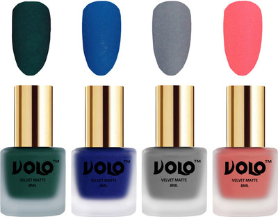 Volo Velvet Dull Matte Posh Shades Party Girl Range Nail Polish Sets Dark Green, Blue, Grey, Dark Peach(Pack of 4)
Volo Velvet Dull Matte Posh Shades Party Girl Range Nail Polish Sets Dark Green, Blue, Grey, Dark Peach(Pack of 4)