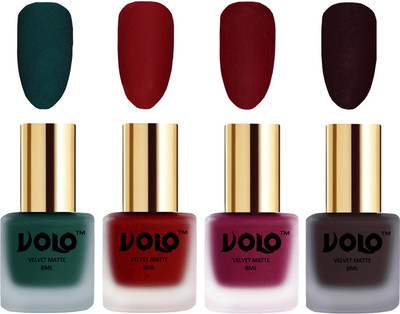 Volo Velvet Dull Matte Posh Shades Party Girl Range Nail Polish Sets Dark Green, Tomato Red, Carrot Red, Dark Wine(Pack of 4)
Volo Velvet Dull Matte Posh Shades Party Girl Range Nail Polish Sets Dark Green, Tomato Red, Carrot Red, Dark Wine(Pack of 4)
