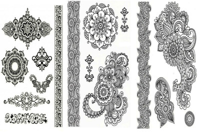 Zahuu Henna And Lace Tattoo Stickers Temporary Tattoo Set Of 3(Henna And Lace)