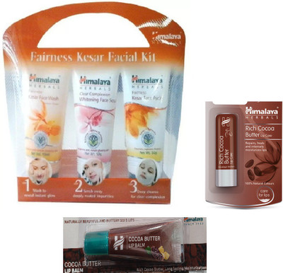 Himalaya Fairness Kesar Facial Kit, Rich Cocoa Butter Lip Care, Cocoa Butter Lip Balm(Set of 3)
Himalaya Fairness Kesar Facial Kit, Rich Cocoa Butter Lip Care, Cocoa Butter Lip Balm(Set of 3)