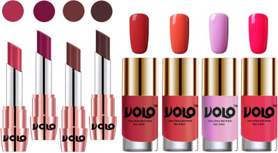 Volo Ultra HD Shine Nail Polish and Creamy With Matte Lipsticks Combo(Set of 8)