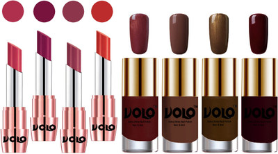 Volo Ultra HD Shine Nail Polish and Creamy With Matte Lipsticks Combo(Set of 8)