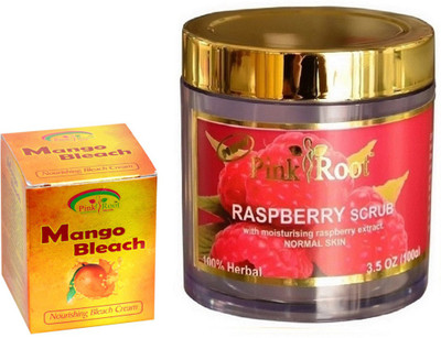 Pink Root RASPBERRY SCRUB 100GM WITH MANGO BLEACH 50GM(Set of 2)