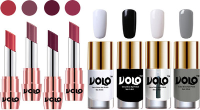 Volo Ultra HD Shine Nail Polish and Creamy With Matte Lipsticks Combo(Set of 8)