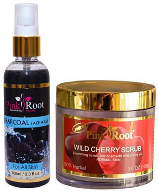 Pink Root Charcoal Face Wash 100ml WITH Wild Cherry Scrub 100gm(Set of 2)