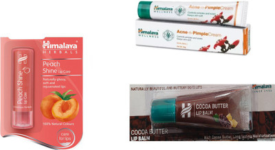 Himalaya Peach Shine Lip Care, Pimple Cream, Cocoa Butter Lip Balm(Set of 3)
