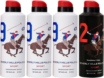 Beverly Hills Polo Club Three No. 9 and One NO. 2 Deodorant Spray - For Men(700 ml, Pack of 4)
Beverly Hills Polo Club Three No. 9 and One NO. 2 Deodorant Spray - For Men(700 ml, Pack of 4)